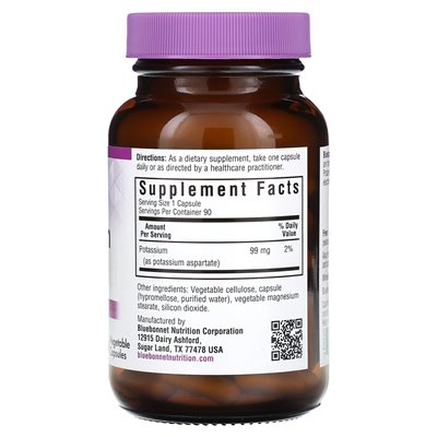 Bluebonnet Nutrition, potas, 99 mg, 90 kapsułek warzywnych