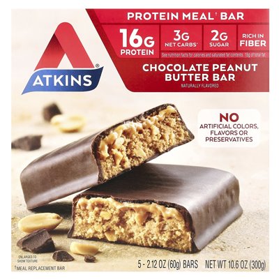 Atkins, protein posiłkowy, czekoladowe masło orzechowe, 5 barów, 2,12 uncji (60 g) Atkins, protein posiłkowy, czekoladowe masło orzechowe, 5 barów, 2,12 uncji (60 g)