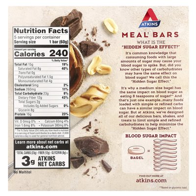 Atkins, protein posiłkowy, czekoladowe masło orzechowe, 5 barów, 2,12 uncji (60 g) Atkins, protein posiłkowy, czekoladowe masło orzechowe, 5 barów, 2,12 uncji (60 g)