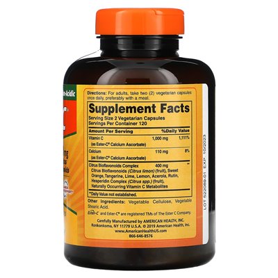 American Health, Ester-C z bioflawonoidami cytrusowymi, 500 mg, 240 kapsułek wegetariańskich
