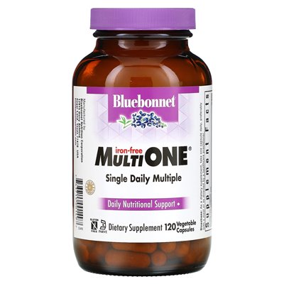 Bluebonnet Nutrition, Multione, pojedynczy codziennie wielokrotna, bez żelaza, 120 kapsułek warzywnych