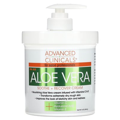 Advanced Clinicals, Aloe Vera, Soothe + Recovery Cream, 16 uncji (454 g)