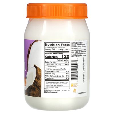 Betterbody Foods, Virgin Organic Coconut Oil, 15,5 Fl Oz (458 ml)