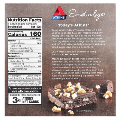 Atkins, Endulge, Nuss-Brownie, 5 Riegel, je 40 g