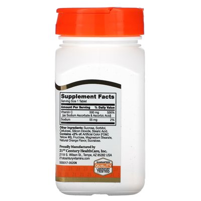 21st Century, Kautabletten C, Orangengeschmack, 500 mg, 110 Tabletten