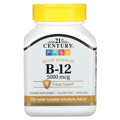 21st Century, B-12, Kirsche, 5000 MCG, 110 Sublingualtabletten