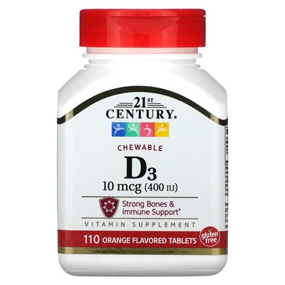21st Century, Vitamin D3, Kautabletten, Orange, 100 mcg (400 IE), 110 Tabletten