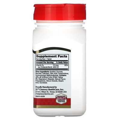 21st Century, Vitamin D3, Kautabletten, Orange, 100 mcg (400 IE), 110 Tabletten