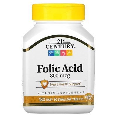 21st Century, Folsäure, 800 mcg, 180 leicht zu schluckende Tabletten