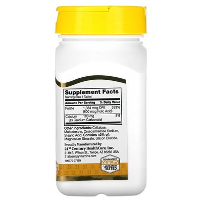 21st Century, Folsäure, 800 mcg, 180 leicht zu schluckende Tabletten