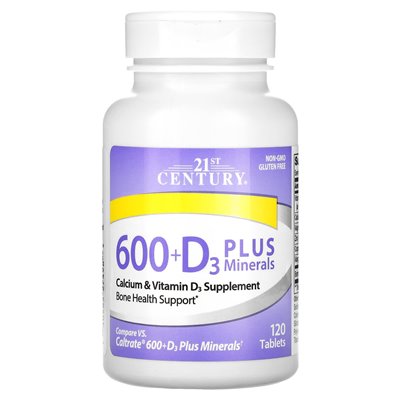 21st century, 600+D3 plus minerals, 120 tablets