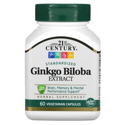 21st Century, Ginkgo Biloba-Extrakt, standardisiert, 60 vegetarische Kapseln