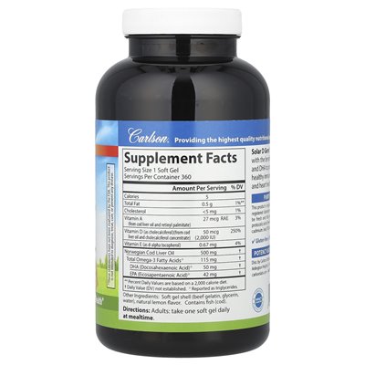 Carlson, Solar D GEMS®, witamina D3 + Omega-3S, naturalna cytryna, 360 miękkich żeli