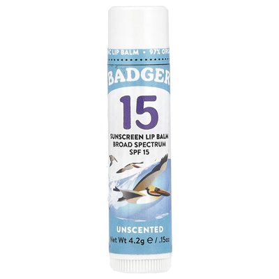 Badger, balsam do ust, SPF 15, bezzapachowy, 0,15 uncji (4,2 g)