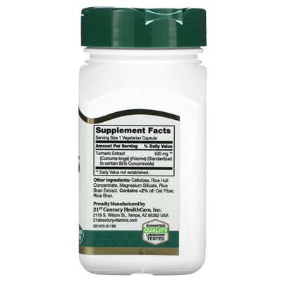 XXI wiek, kurkumina 95, 500 mg, 45 kapsułek wegetariańskich