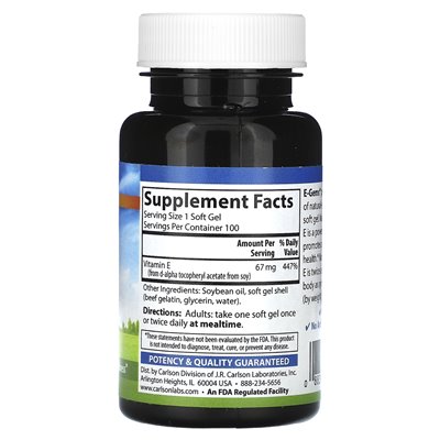 Carlson, E-Gems, 67 mg (100 IU), 100 softgels