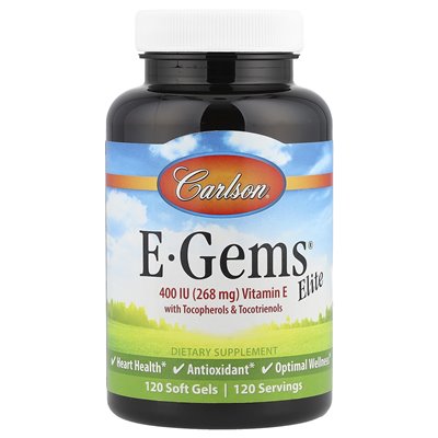 Carlson, E-GEMS® Elite, witamina E z tokoferolami i tocotrienols, 120 miękkich żeli