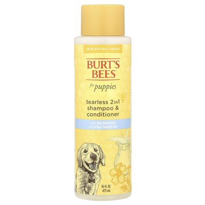 Burt's Bees, 2w1 Bezzapachowy Szampon & Odżywka dla Szczeniąt z Mleczkiem Masłowym & Łopianem, 16 uncji fl (473 ml)