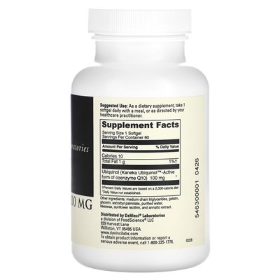 DaVinci Laboratories of Vermont, Ubiquinol, 100 mg, 60 miękkich