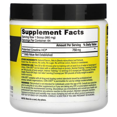 Con-Cret, Patented Creatine HCl, Lemon-Lime, 2.2 oz (61.4 g) Con-Cret, Patented Creatine HCl, Lemon-Lime, 2.2 oz (61.4 g)