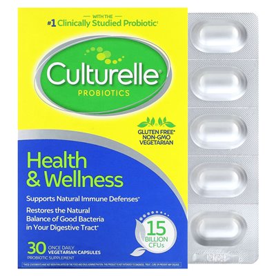 Culturelle, Probiotics, Health & Wellness, 15 Billion CFU, 30 Times Daily Vegetarian Capsules