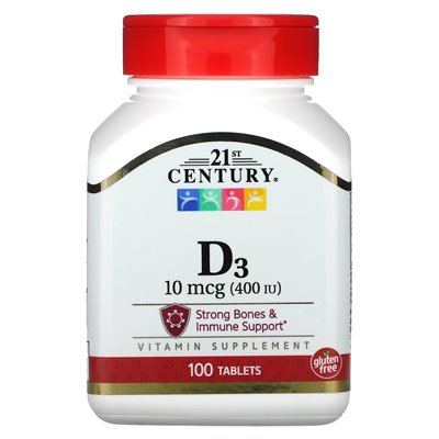21st Century, Vitamin D3, 10 mcg (400 IE), 100 Tabletten
