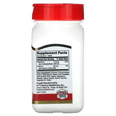 21st Century, Vitamin D3, 10 mcg (400 IE), 100 Tabletten
