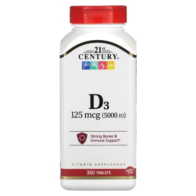 21st Century, Vitamin D3, 125 MCG (5000 IE), 360 Tabletten
