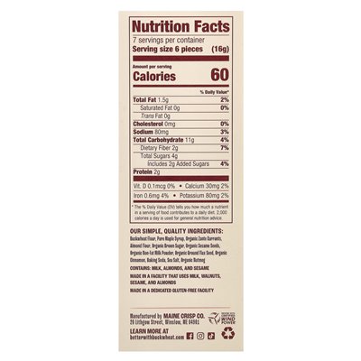 Better with Buckwheat, Maine Crisp Crackers, Maple Cinnamon Currant, 3.7 oz (105 g)