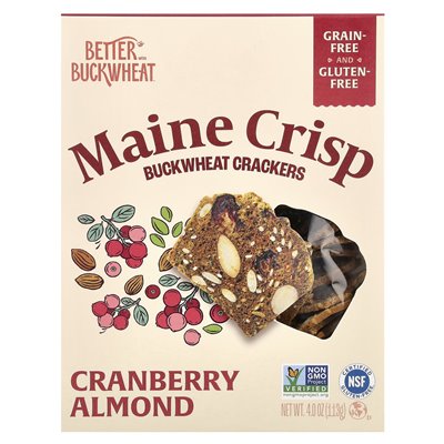 Better with buckwheat, Maine Crisp Crackers, cranberry almonds, 4 oz (113 g)