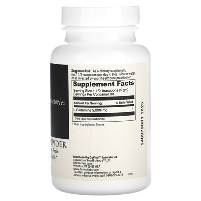 DaVinci Laboratories of Vermont, L-glutamine w proszku, 5,29 uncji (150 g)