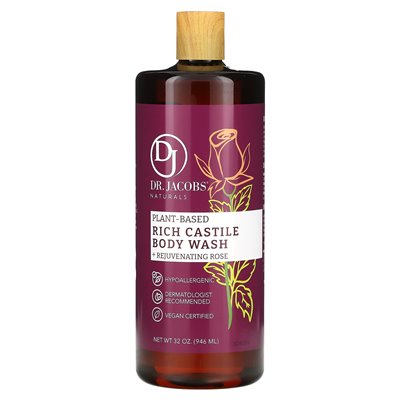 Dr Jacobs Naturals, roślinna bogata kastylia myjnia ciała, odmładzająca róża, 32 uncje (946 ml)