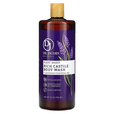 Dr Jacobs Naturals, roślinny bogaty kastylia myjnia ciała, olejek lawendowy, 32 uncje (946 ml) Dr Jacobs Naturals, roślinny bogaty kastylia myjnia ciała, olejek lawendowy, 32 uncje (946 ml)