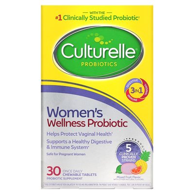 Culturelle, probiotyki, probiotyk damski, mieszane owoce, 30 tabletek do żucia
