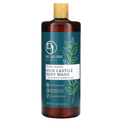 Dr Jacobs Naturals, roślinna bogata kastylia myjnia ciała, olejek eteryczny z mięty, 32 uncje (946 ml) Dr Jacobs Naturals, roślinna bogata kastylia myjnia ciała, olejek eteryczny z mięty, 32 uncje (946 ml)