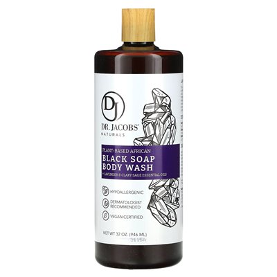 Dr Jacobs Naturals, oparte na roślinach afrykańskie mydło do mydła do mydła, olejki eteryczne Lavender & Clary Sage, 32 uncje Dr Jacobs Naturals, oparte na roślinach afrykańskie mydło do mydła do mydła, olejki eteryczne Lavender & Clary Sage, 32 uncje
