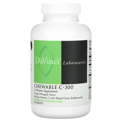 DaVinci Laboratories of Vermont, Chewable C-300, Orange-Pineapple, 300 mg, 90 tabletek