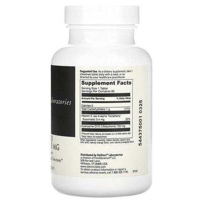 DaVinci Laboratories of Vermont, Coenzym Q10 Chewmelt, 100 mg, 60 leicht auflösbare Kautabletten