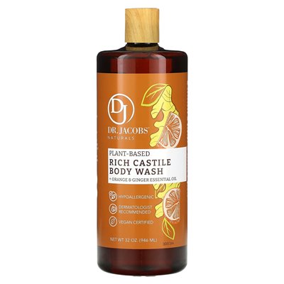 Dr Jacobs Naturals, roślinny bogaty kastylia myjnia ciała, olejek eteryczny Orange & Ginger, 32 uncje (946 ml) Dr Jacobs Naturals, roślinny bogaty kastylia myjnia ciała, olejek eteryczny Orange & Ginger, 32 uncje (946 ml)