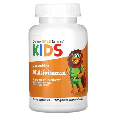 California Gold Nutrition, do żucia wielokitamina dla dzieci, różne owoce, 180 tabletek wegetariańskich