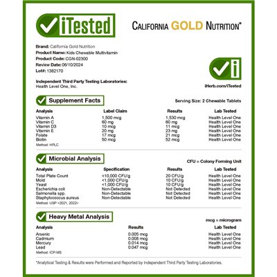 California Gold Nutrition, do żucia wielokitamina dla dzieci, różne owoce, 180 tabletek wegetariańskich