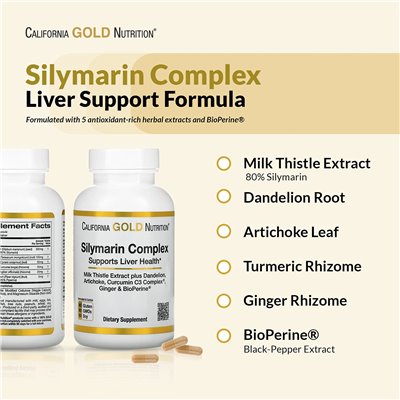 California Gold Nutrition, Sileymarin-Komplex, Mariendistelextrakt plus Löwenzahn, Artischocke, Curcumin C3-Komplex,