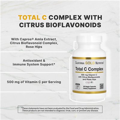 California Gold Nutrition, Total C Complex, 500 mg, 60 vegetarische Kapseln