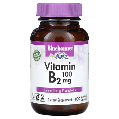Bluebonnet Nutrition, witamina B2, 100 mg, 100 kapsułek warzywnych