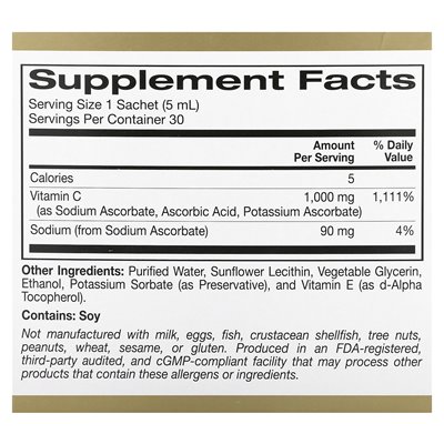 California Gold Nutrition, liposomalna witamina C, niezmienna, 1000 mg, 30 saszetek