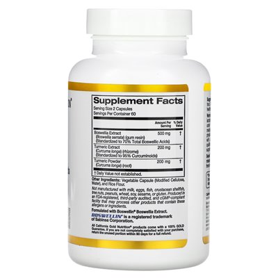 California Gold Nutrition, Boswellia-Extrakt und Kurkuma-Extrakt, 500 mg, 120 Gemüsekapseln (250 mg pro Kapsel)