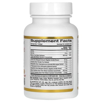 California Gold Nutrition, kompleks astakarotenoidowy, luteina, likopen i kompleks astaksantyny, 30 wegetariańskich miękkich