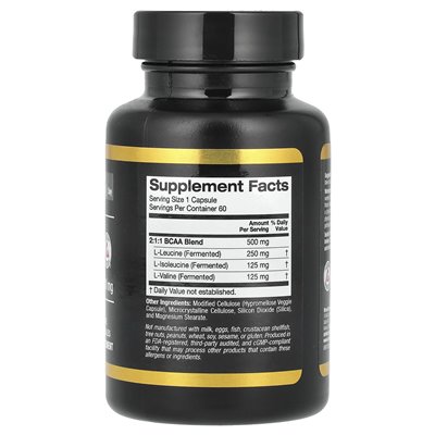 California Gold Nutrition, BCAA, aminokwasy łańcuchowe Ajipure®, 500 mg, 60 kapsułek wegetariańskich