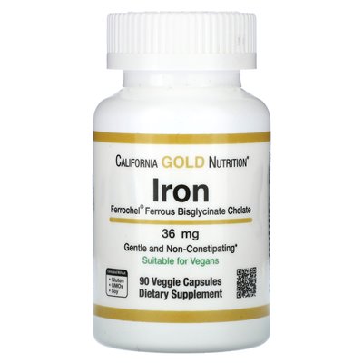 California Gold Nutrition, Eisen (Bisglycinat), 36 mg, 90 vegetarische Kapseln