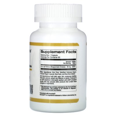 California Gold Nutrition, Eisen (Bisglycinat), 36 mg, 90 vegetarische Kapseln